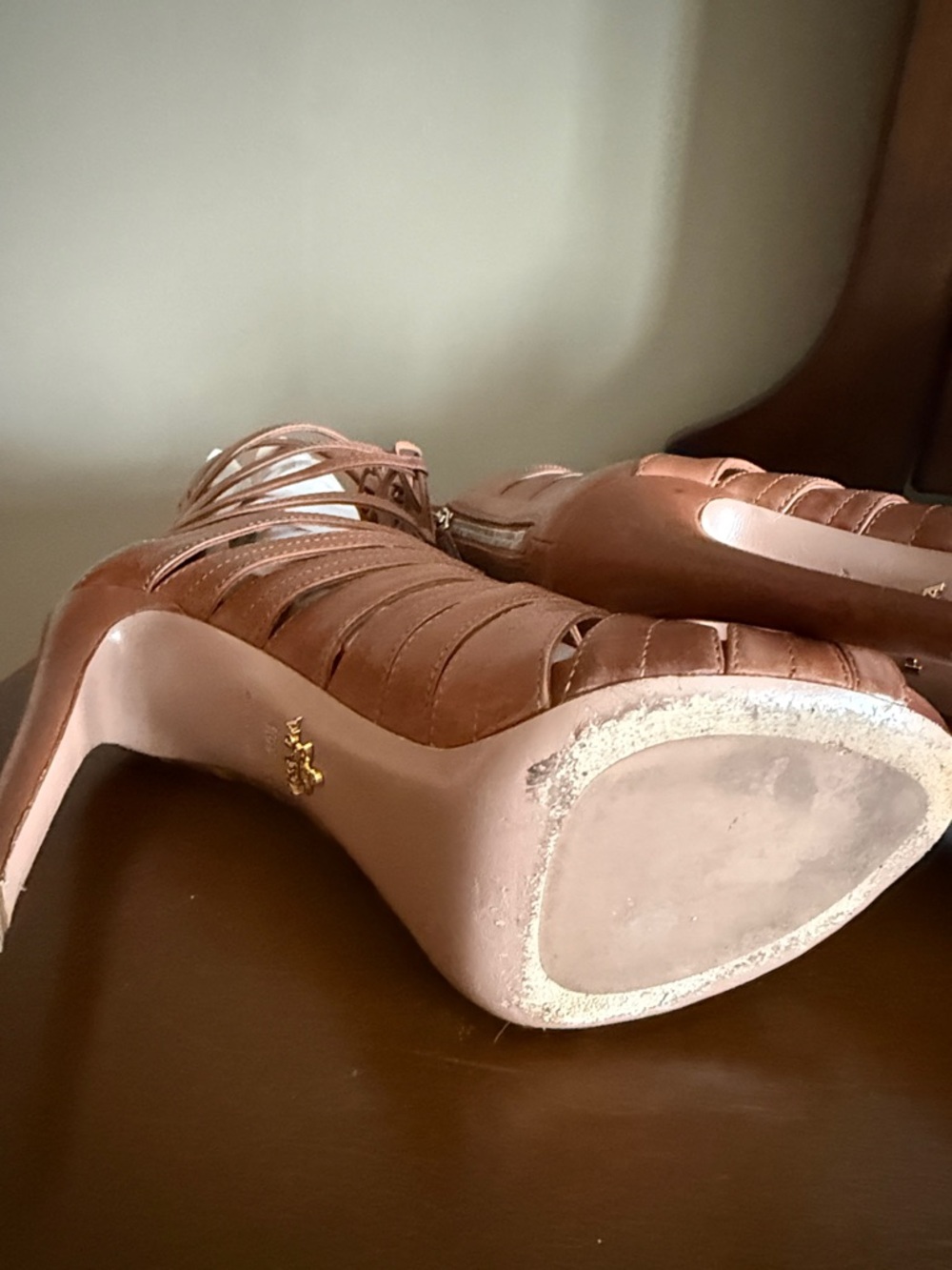 Prada Tan Brown Strappy Gladiator Lace-Up Heels - Picture 5 of 11